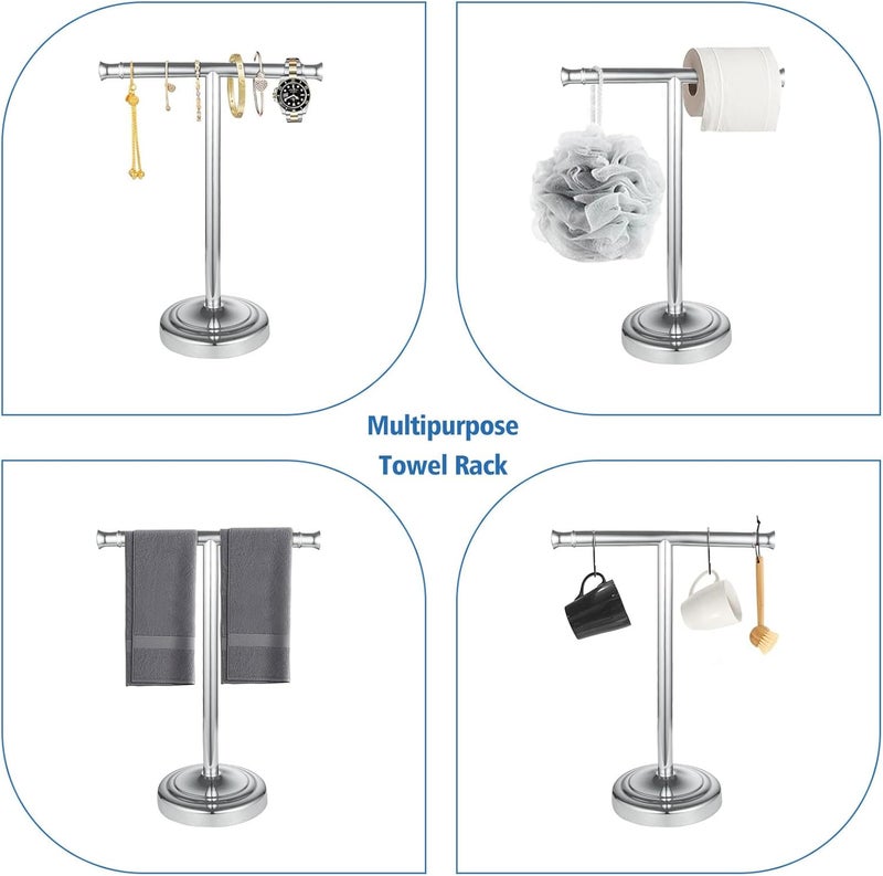 RUMOSE 13 Inch Polished Chrome Towel Stand Hand Towel Holder Bathroom Kitchen Vanity Countertop T-Shape Towel Rack Free Standing Stainless Steel Towel Bar Towel Ring - Image 3